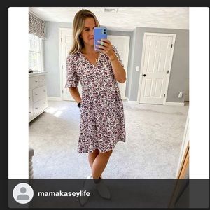 (S) Malta Violet Floral Loose Flutter Short Sleeve Dress with 2 Side Pockets